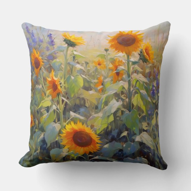 Sunflower Field Throw Pillow (Front)