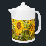 Sunflower Field Vintage Country Yellow Green Art<br><div class="desc">Field of yellow sunflower teapot. Rustic vintage,  antique,  retro,  texture farmhouse inspired decor. Beautiful floral elegant watercolor style art. Country flowers kitchenware. Summer nature photo. Image copyright Marg Seregelyi Photography.</div>