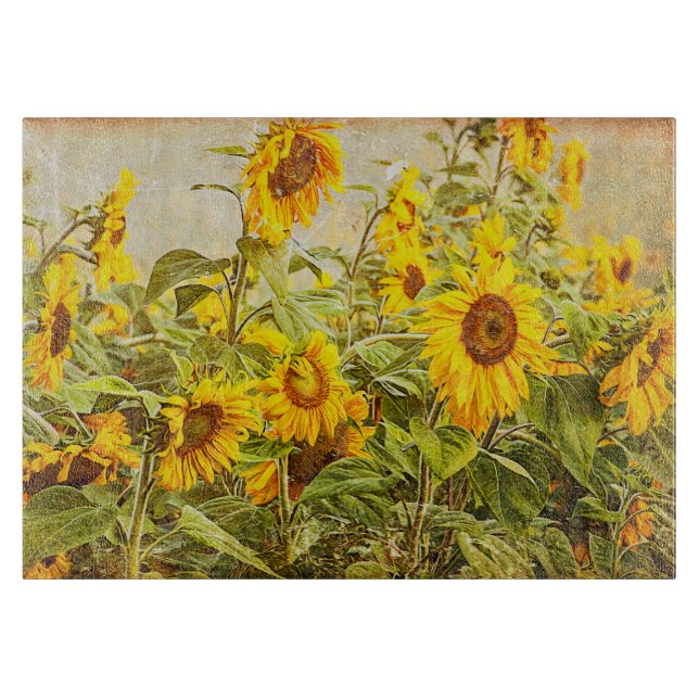 Sunflower Field Vintage Yellow Country Rustic Cutting Board (Front)