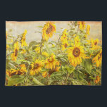 Sunflower Field Vintage Yellow Farmhouse Style Kitchen Towel<br><div class="desc">Yellow sunflower print hand towel. Antique,  vintage,  victorian,  retro farmhouse kitchen style texture home decor. Floral elegant watercolor inspired art design. Country rustic flowers. Beautiful botanical summer nature photo. Image copyright Marg Seregelyi Photography.</div>