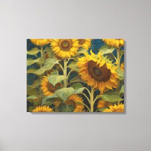 Sunflower Field with Blue Background Painting Canvas Print