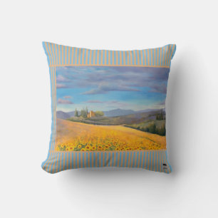 Sunflower Field With Stripe Throw Pillow