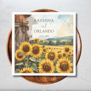 Sunflower Field Wooden House Fall Wedding Napkin