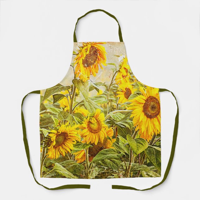 Sunflower Field Yellow Green Country Vintage Art Apron (Front)