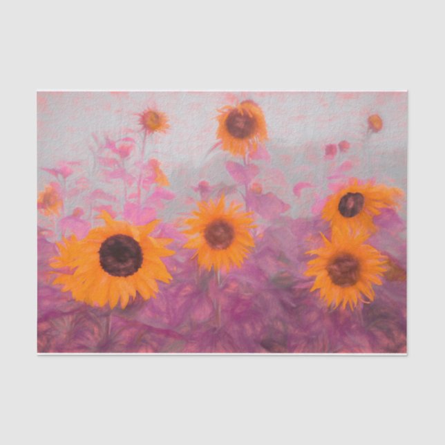 Sunflower Field Yellow Orange Purple Autumn Tissue Paper (Front)