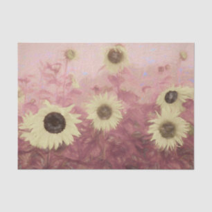 Sunflower Field Yellow Pink Pastel Vintage Art Tissue Paper