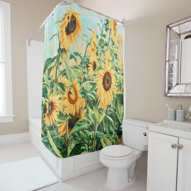 Sunflower Field Yellow Teal Floral Art Design (In Situ)