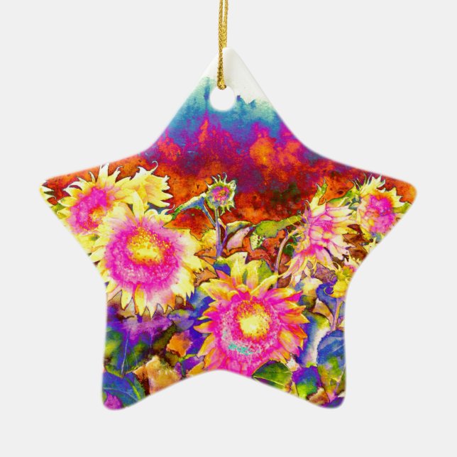 Sunflower Fields Ceramic Ornament (Front)