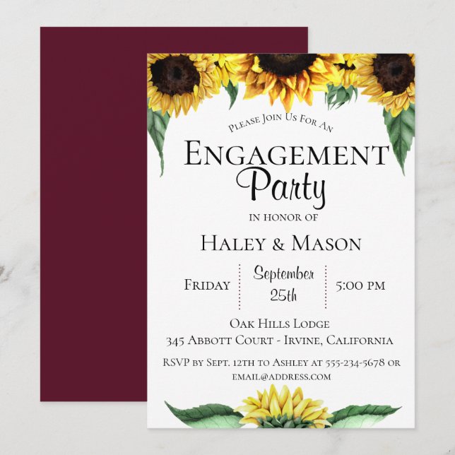 Sunflower Fields Engagement Party Invitation (Front/Back)