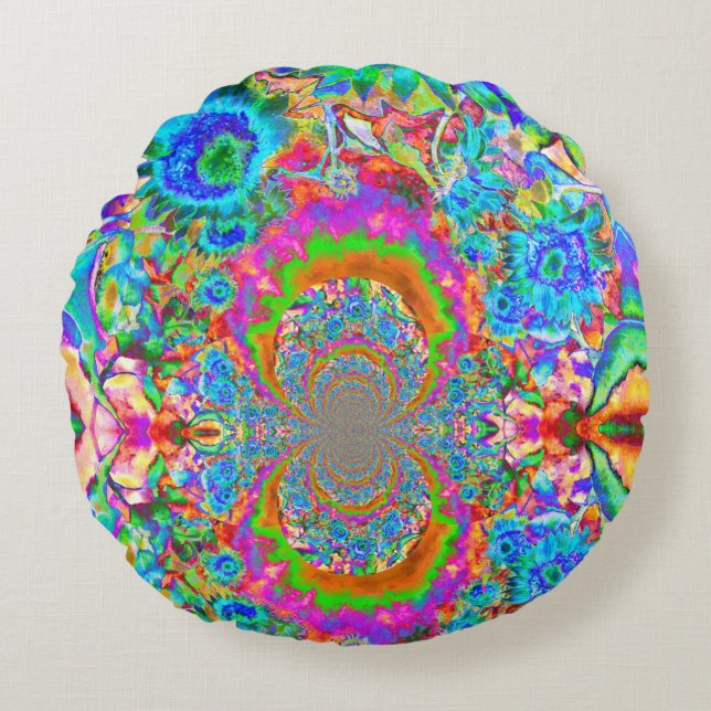 Sunflower fields forever - blue round pillow (Front)