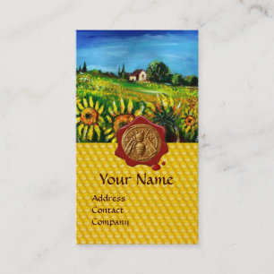 SUNFLOWER FIELDS,HONEY BEE RED WAX SEAL ,BEEKEEPER BUSINESS CARD
