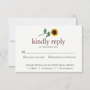 Sunflower Fields Mariage Carte RSVP