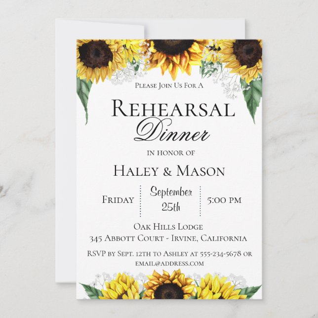 Sunflower Fields Rehearsal Dinner Invitation (Front)
