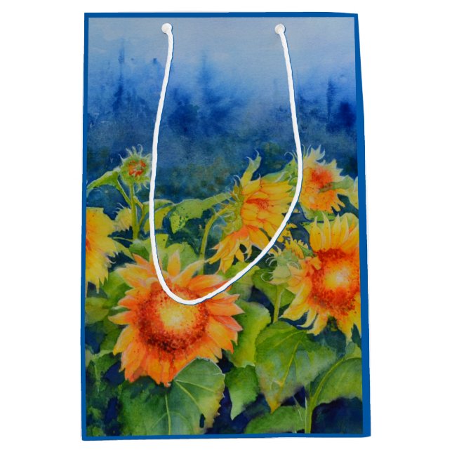 Sunflower fields watercolor painting medium gift bag (Front)