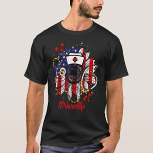 Sunflower Flag Stethoscope Nurse Life 4th Of July  T-Shirt