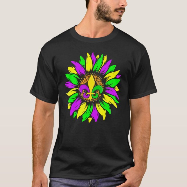 Sunflower Fleur De Lys Mardi Gras Funny New Orlean T-Shirt (Front)
