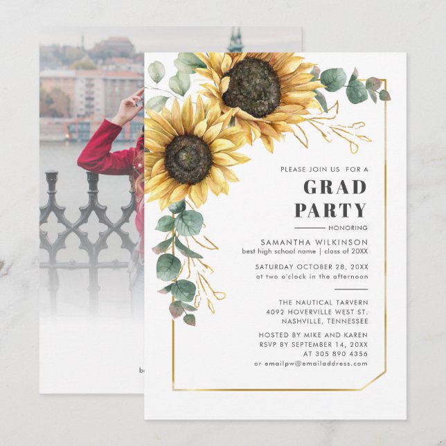 Sunflower Floral 2025 Graduation Party Invitation (Front/Back)