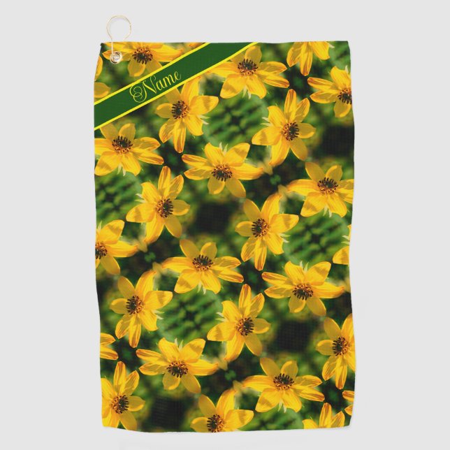 Sunflower Floral Abstract Personalized Golf Towel (Front)