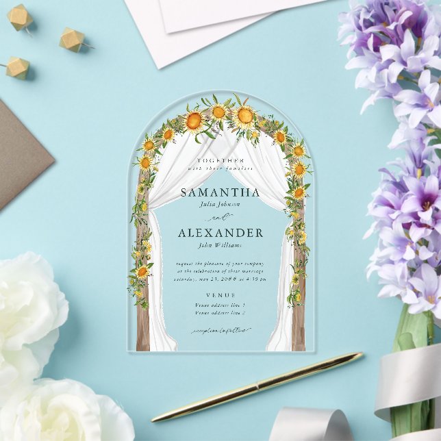Sunflower Floral Arch Summer Fall Boho Wedding Acrylic Invitations (Insitu (Wedding))
