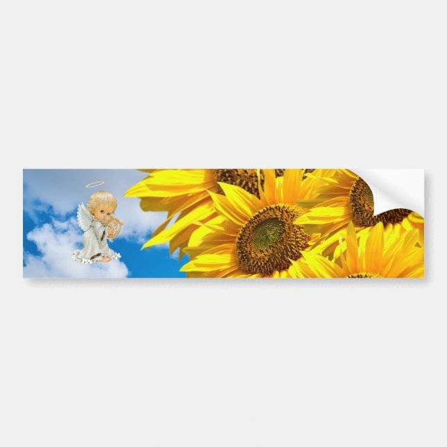 Sunflower Floral Baby Angel  Bumper Sticker (Front)
