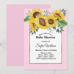 sunflower, floral baby shower, invitation