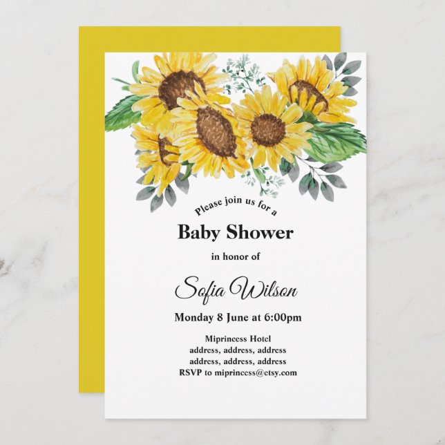 sunflower, floral baby shower, invitation (Front/Back)