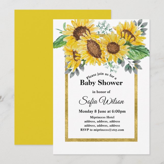 sunflower, floral baby shower, invitation (Front/Back)