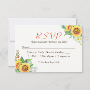 Sunflower Floral Baby's Breath Rustic Wedding RSVP Card