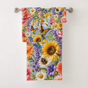 Sunflower Floral Bathroom Towel Set