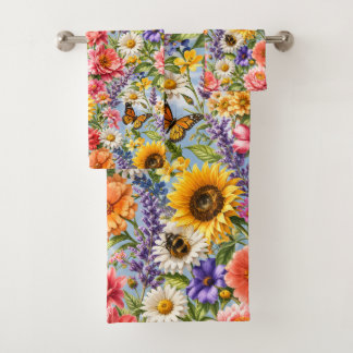 Sunflower Floral Bathroom Towel Set