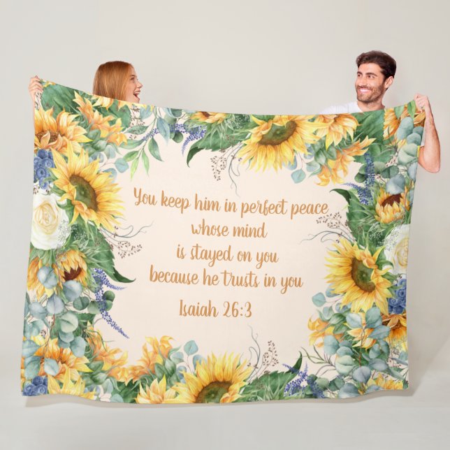 Sunflower Floral Bible Verse Keep Perfect Peace  Fleece Blanket (In Situ)