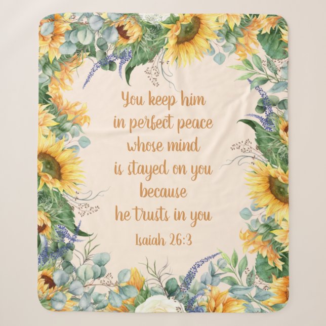 Sunflower Floral Bible Verse Keep Perfect Peace   Sherpa Blanket (Front)
