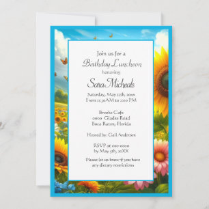 Sunflower Floral  Birthday Lunch  Invitation