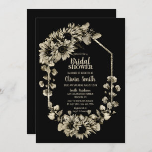 Sunflower Floral Black Bridal Shower Invitation