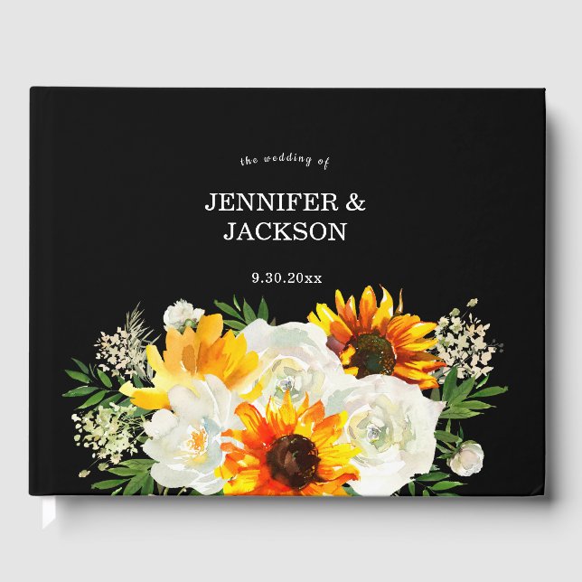 Sunflower Floral - Black Guest Book (Front)