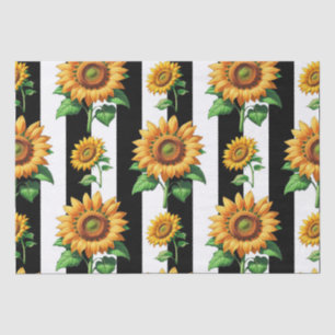 Sunflower Floral Black White Stripes Tissue Paper