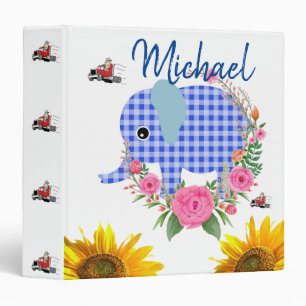 Sunflower Floral Blue Elephant  Avery Binder