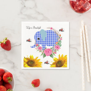 Sunflower Floral Blue Elephant Paper Napkins