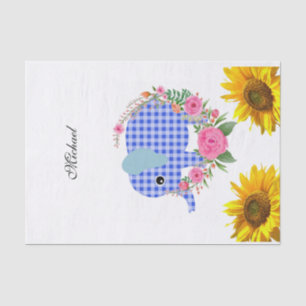 Sunflower Floral Blue Elephant Tissue Paper