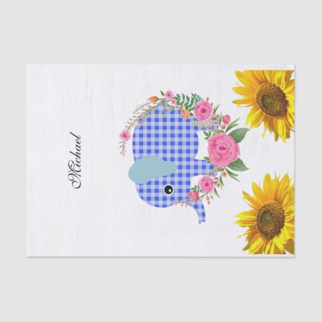 Sunflower Floral Blue Elephant Tissue Paper (Front)