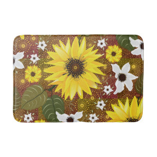Sunflower Floral Botanical Garden Pattern Bath Mat