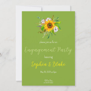 Sunflower Floral Bouquet Green Engagement Party Invitation