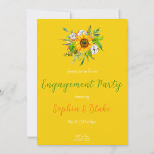 Sunflower Floral Bouquet Yellow Engagement Party Invitation