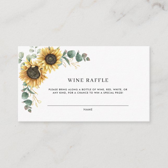 Sunflower Floral Bridal Shower Wine Raffle Enclosure Card (Front)