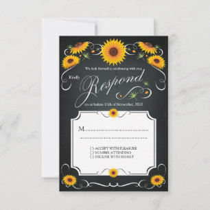 Sunflower Floral Chalkboard Vintage Wedding RSVP