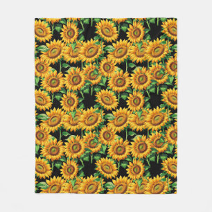 Sunflower Floral Cottagecore Pattern Fleece Blanket