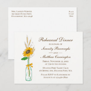 Sunflower Floral Country Wedding Rehearsal Dinner  Invitation Postcard