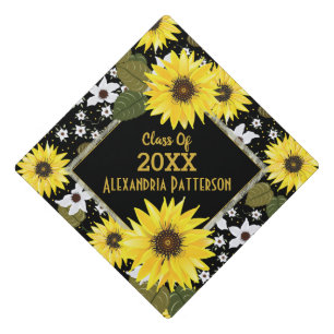 Sunflower Floral Custom Graduation Cap Topper