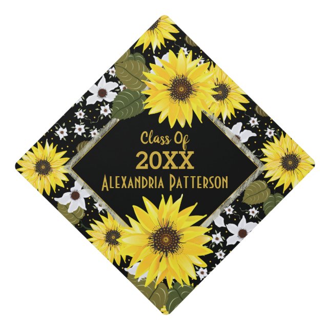 Sunflower Floral Custom Graduation Cap Topper (Front)