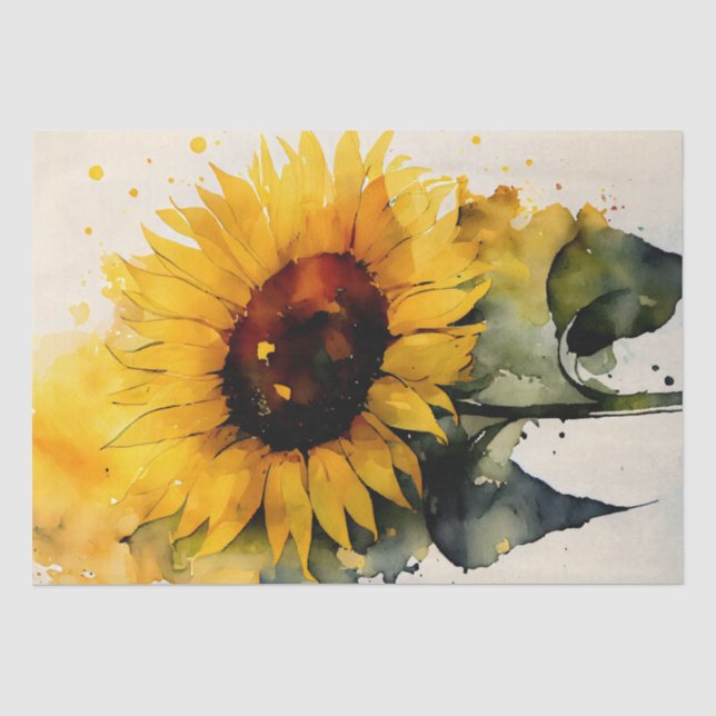 Sunflower Floral Decoupage Watercolor Tissue Paper (Front)